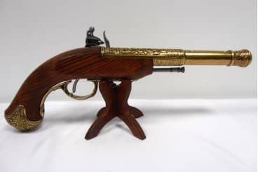 Imagen única de: Pistola De Chispa (Zurda), India S.XVIII., Réplica No Funcional Dorada o Plateada 1296
