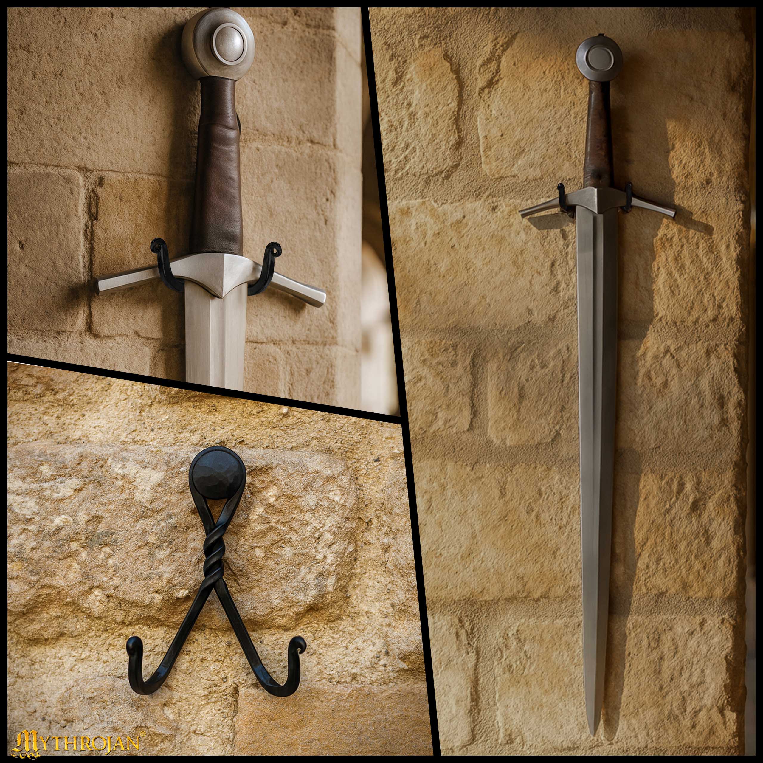 Soporte de pared forjado en hierro para espada — montura individual - imagen 6
