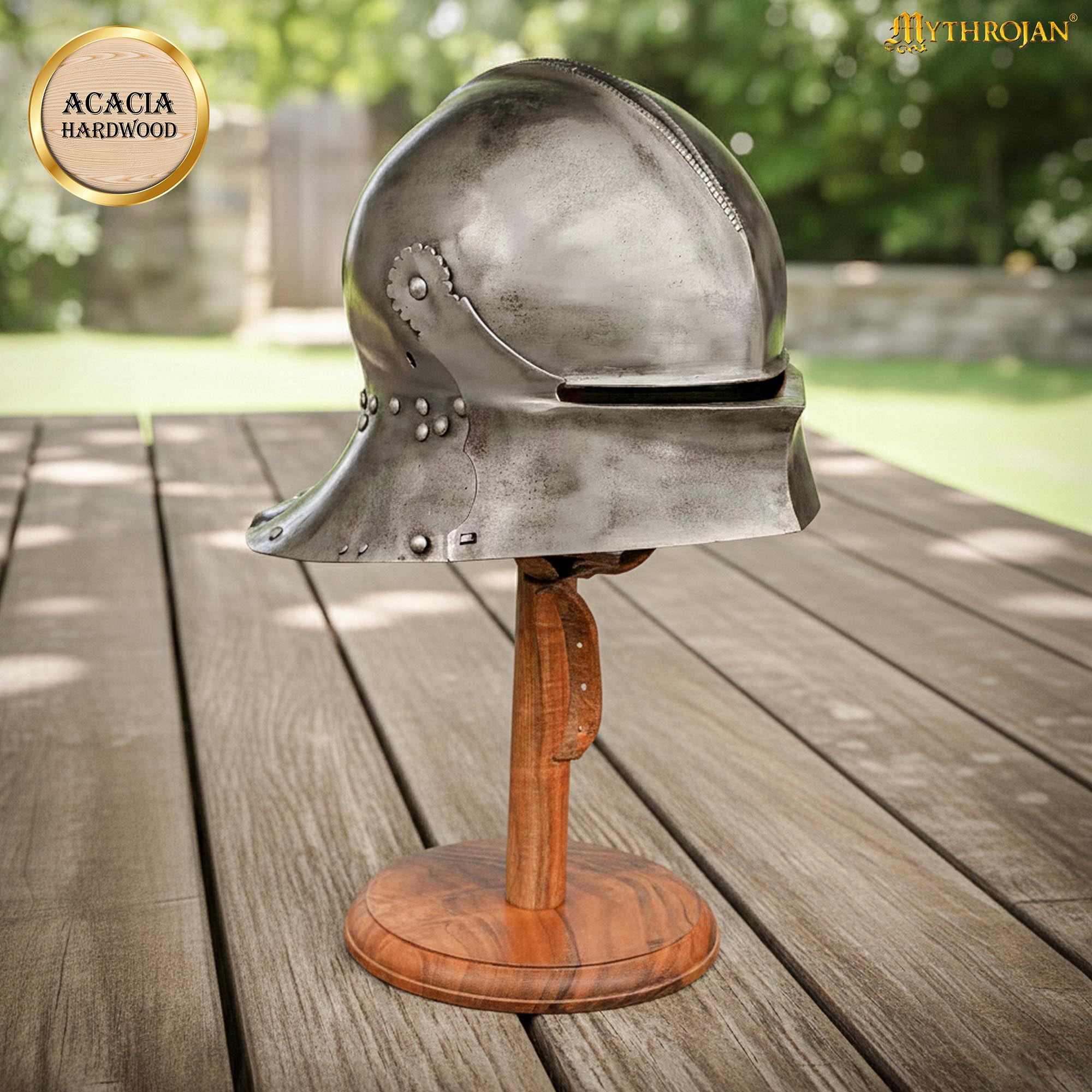 Soporte de madera maciza para casco y sombrero — exhibidor artesanal - imagen 3