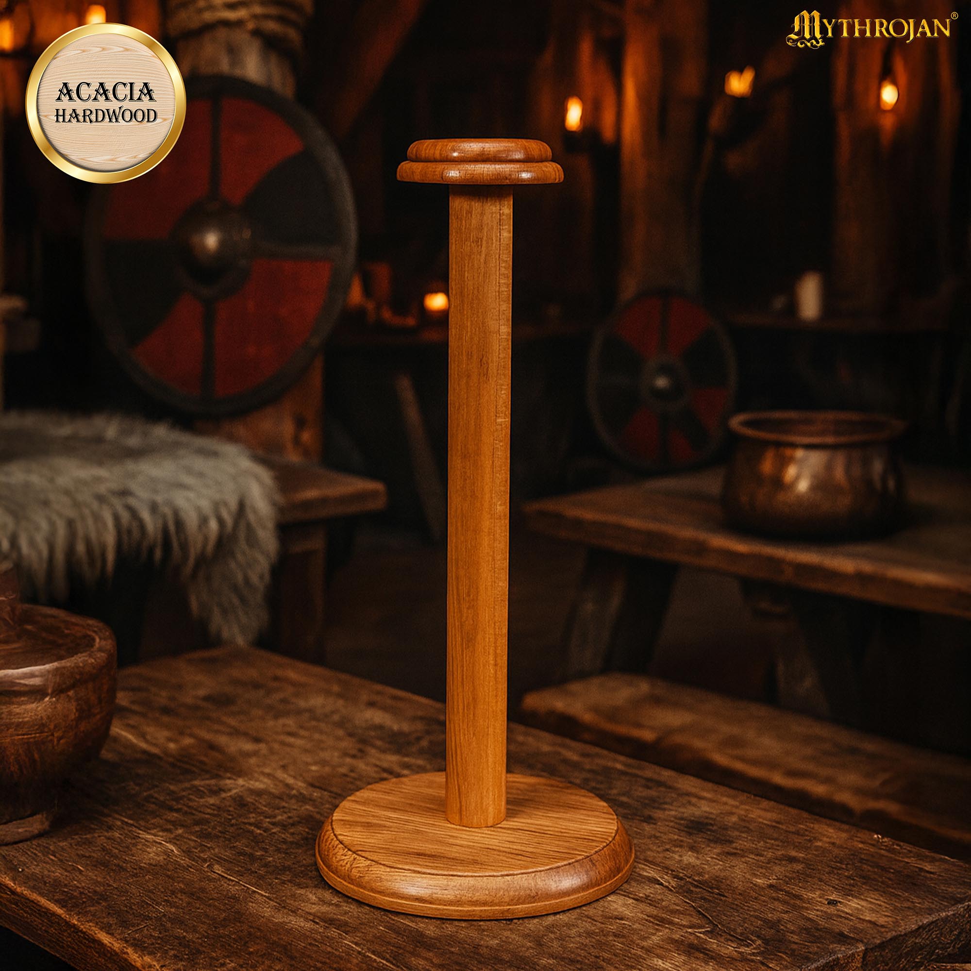 Soporte de madera maciza para casco y sombrero — exhibidor artesanal - 18"