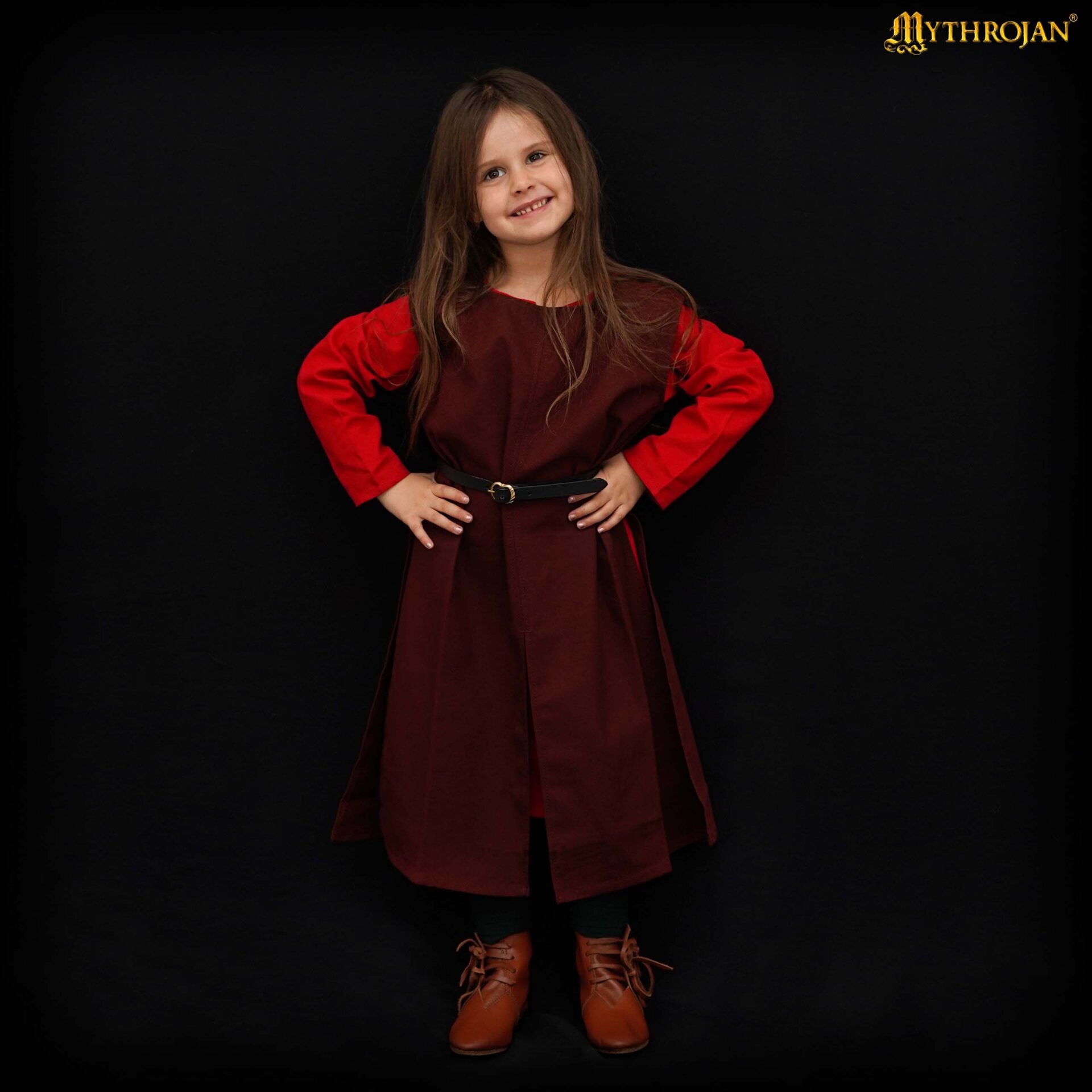 Tabardo medieval de algodón siglo XIV — sobrecota vikinga y normanda - Marrón - kids-128