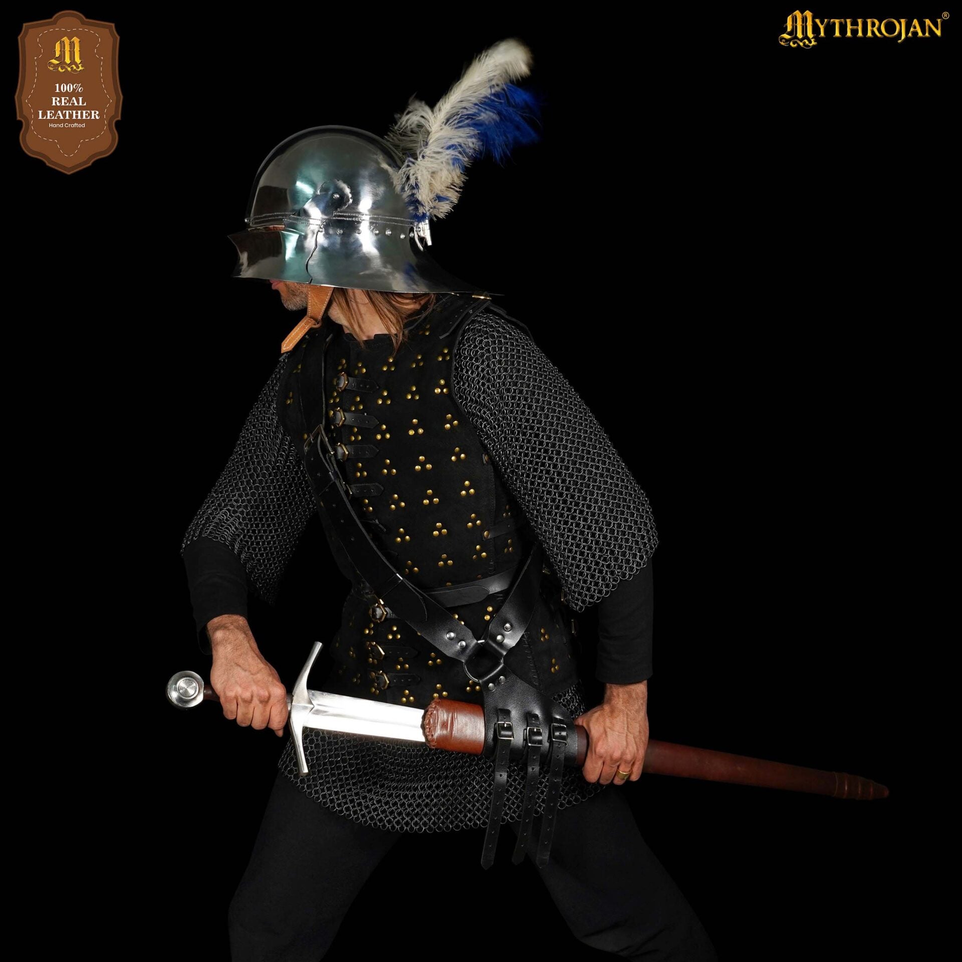 Bandolera de cuero medieval para espada ajustable (diestros y zurdos) - imagen 13