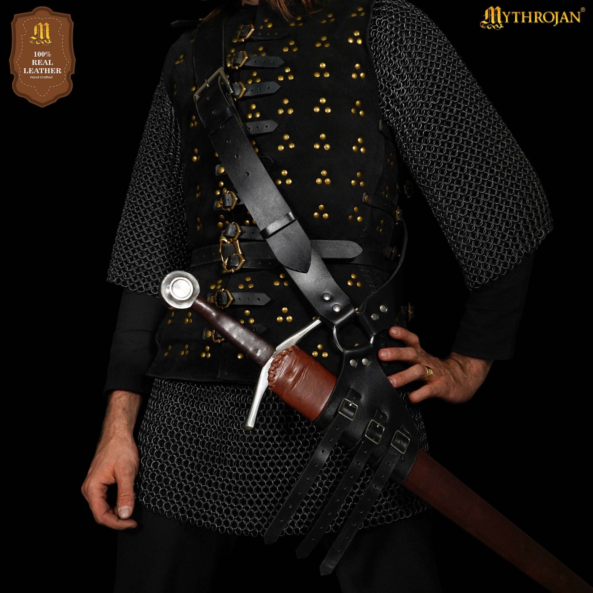 Bandolera de cuero medieval para espada ajustable (diestros y zurdos)