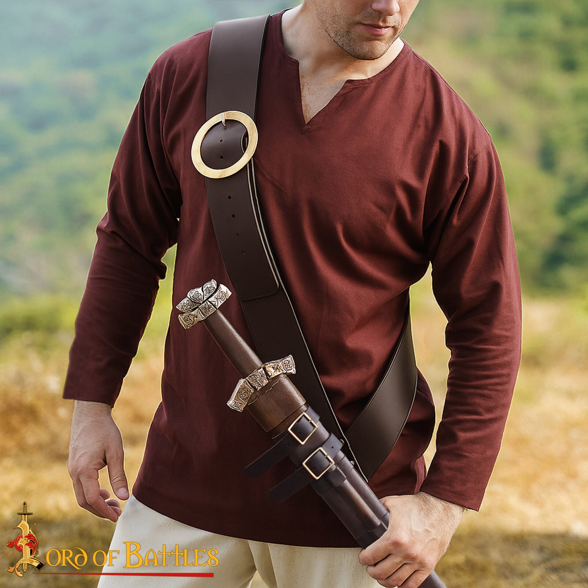 Bandolera para espada de cuero con hebilla de latón - imagen 17