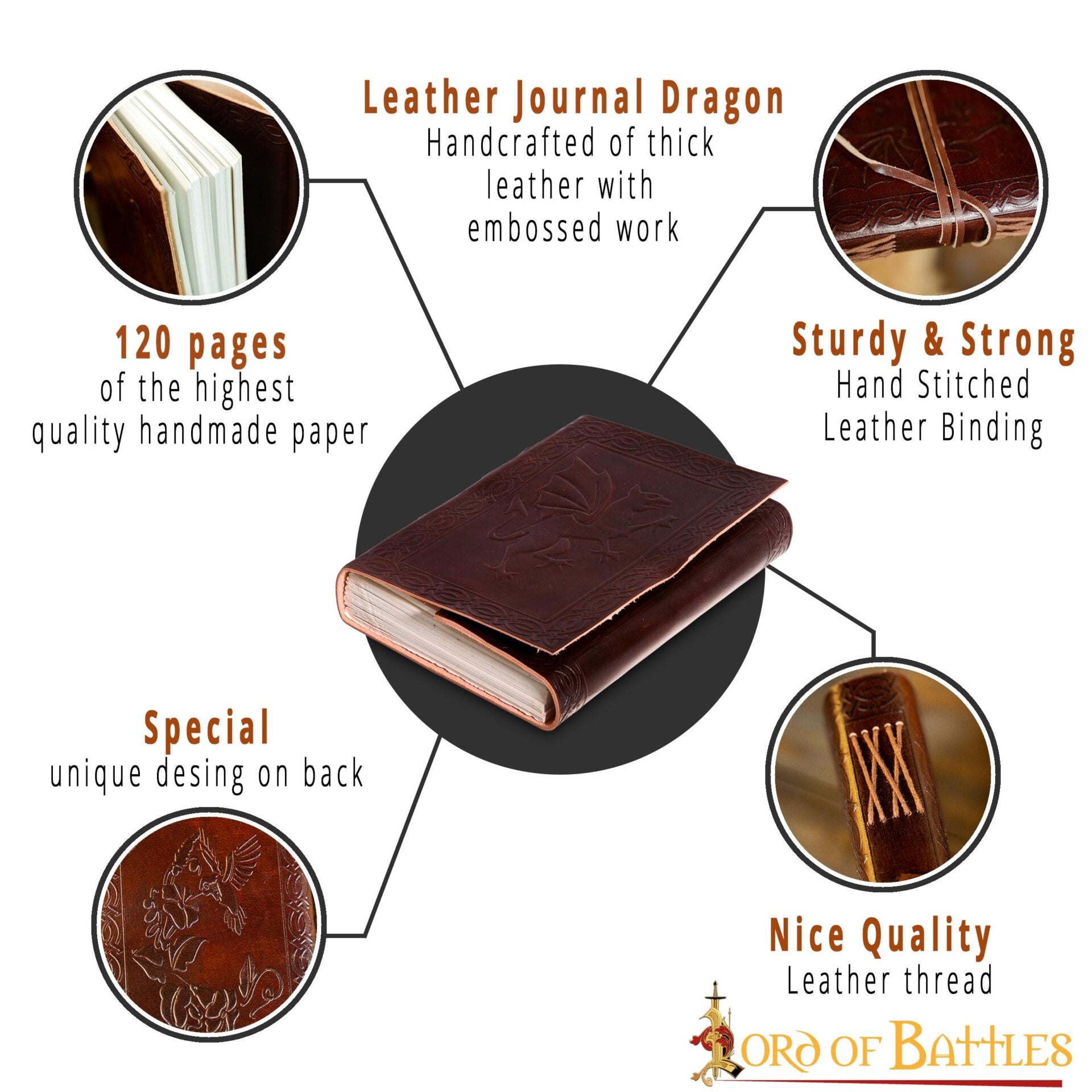 Imagen única de: The Dragon Journal Agenda de Piel Auténtica Hecha a Mano