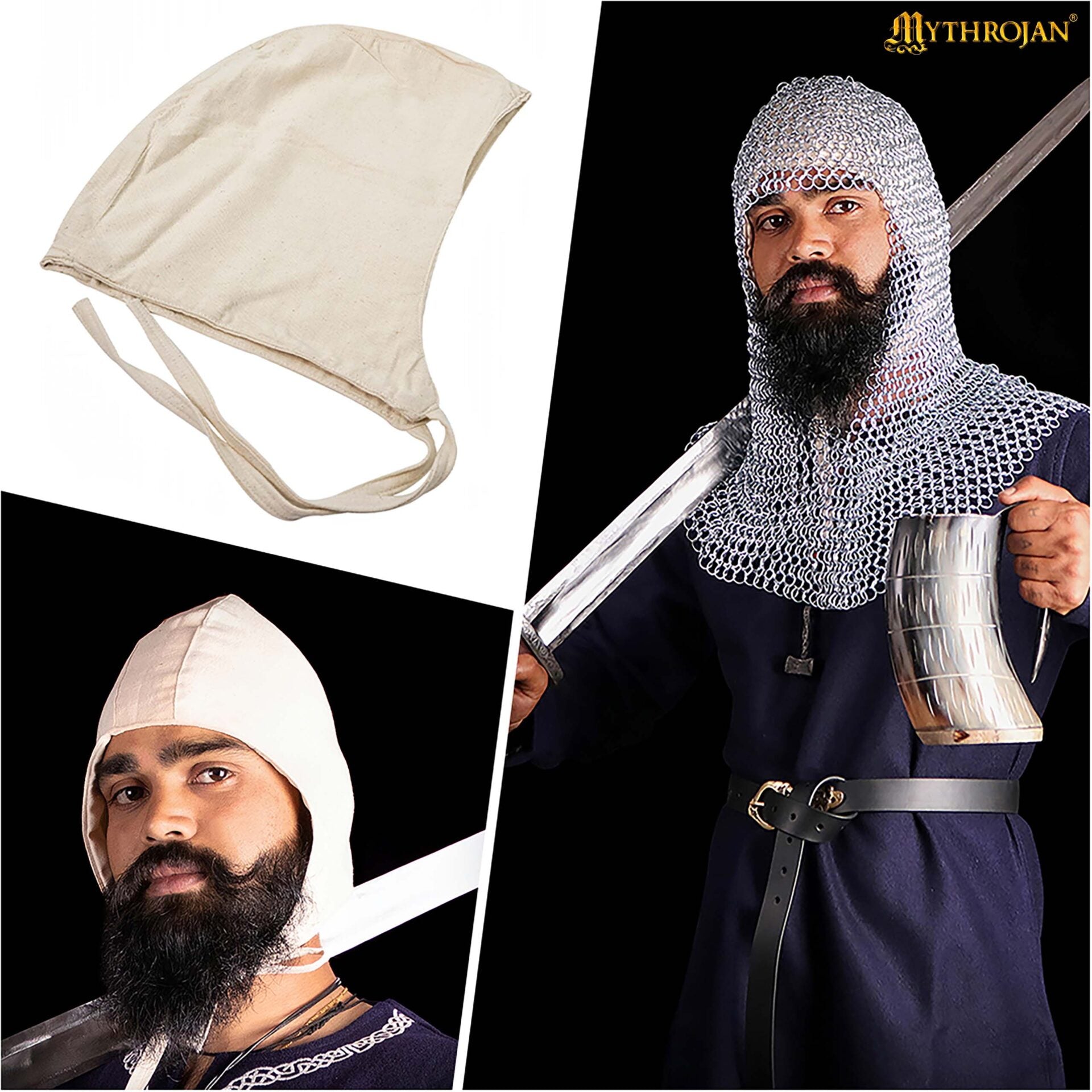 Capucha medieval de algodón 100% (lona 220 GSM) para LARP y recreación - imagen 6