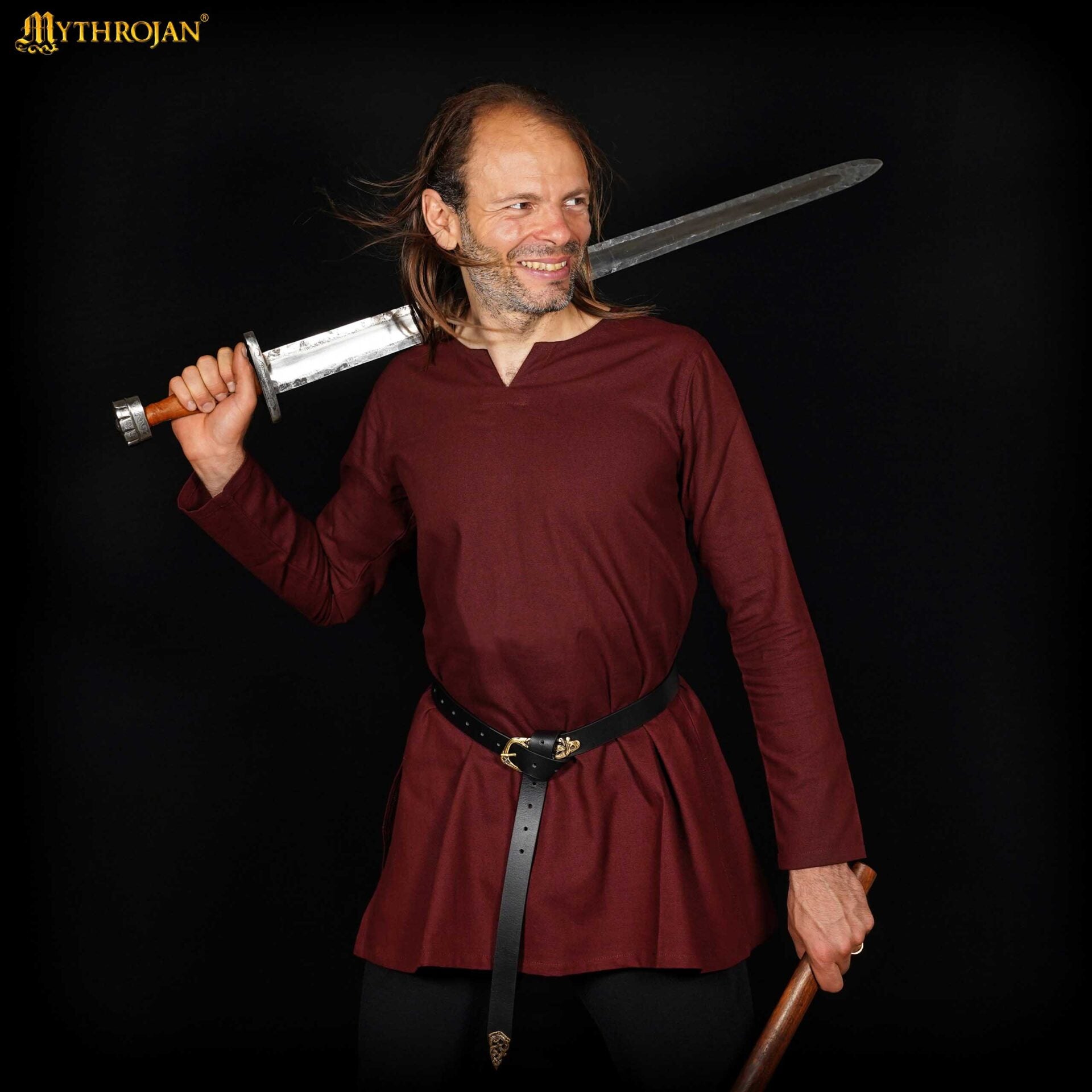 Túnica vikinga de algodón — Camisa renacentista nórdica - Marrón - L