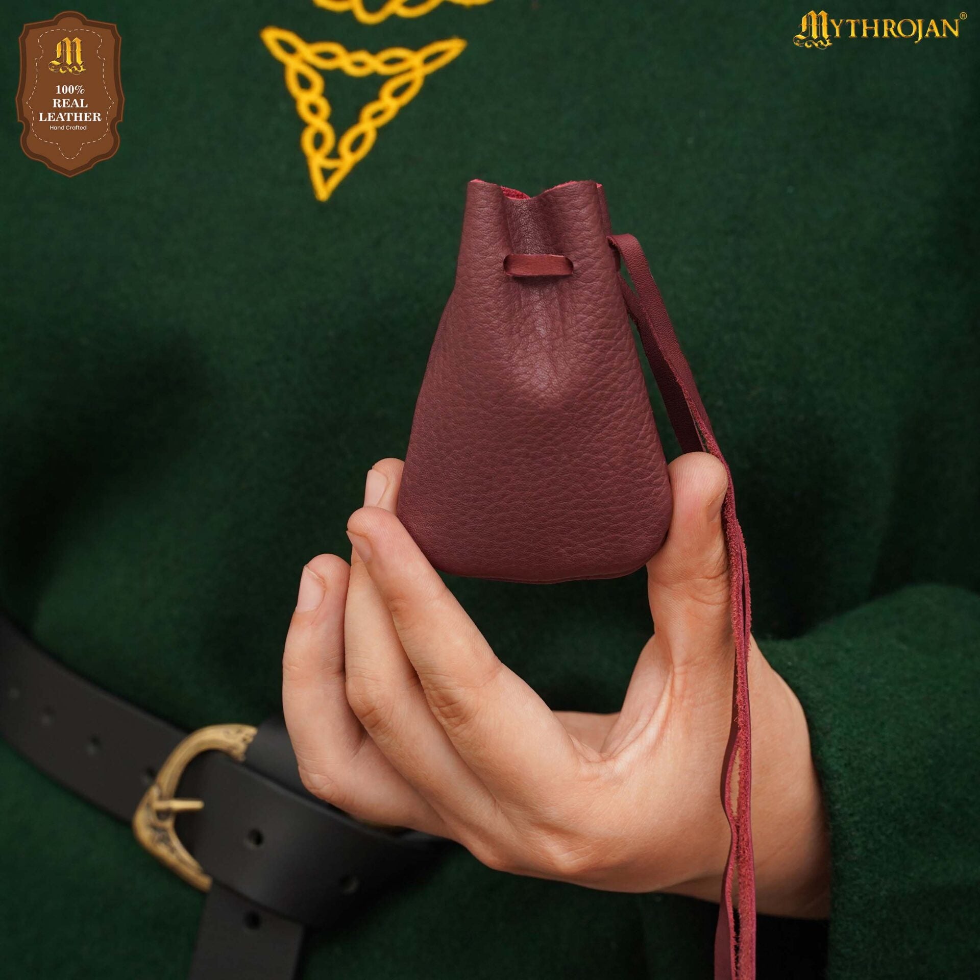 Bolsitas de ante para monedas y dados — Set 2 tamaños para LARP y recreación - Wine Red Cow