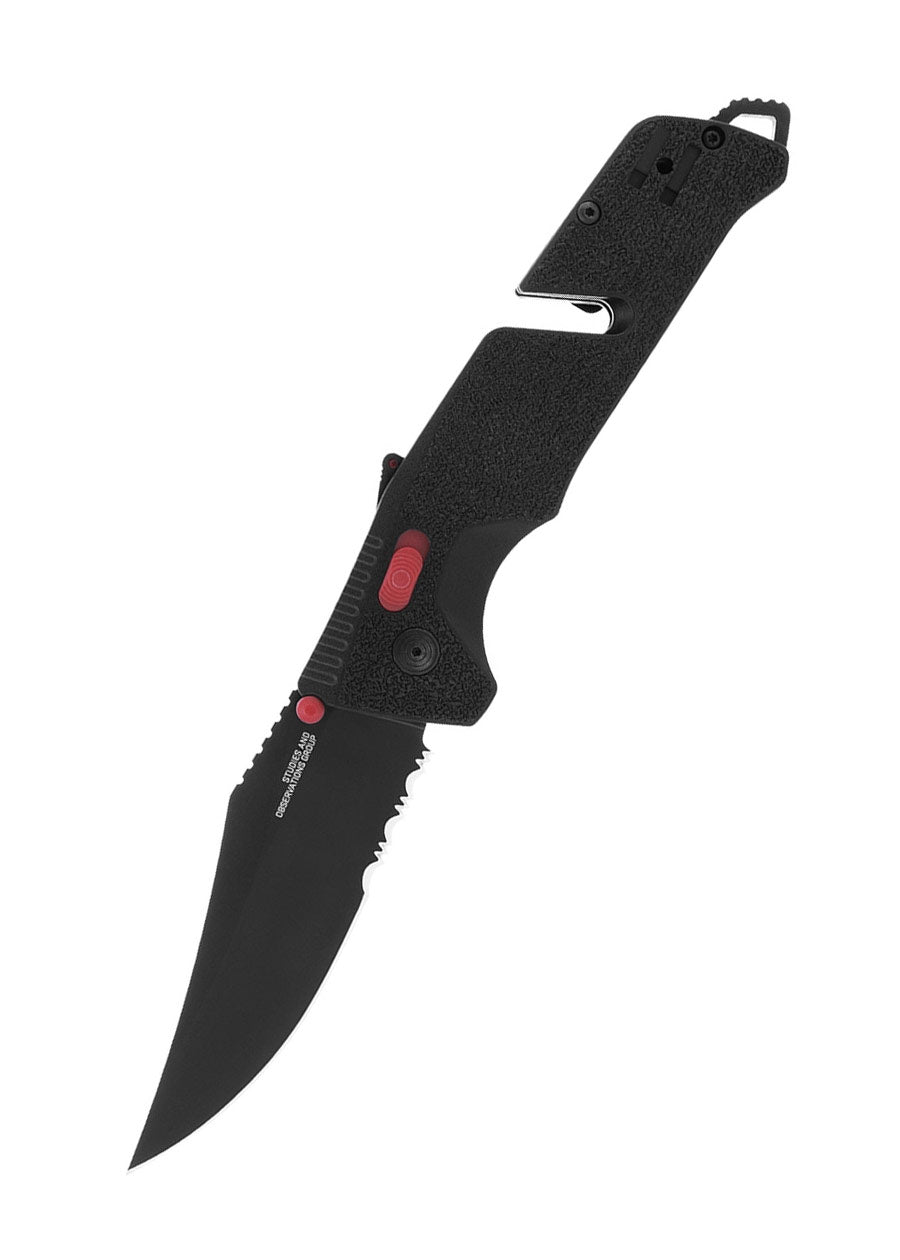 Imagen única de: Navaja Trident At, Negra, Roja, Parcialmente Dentada, Sog