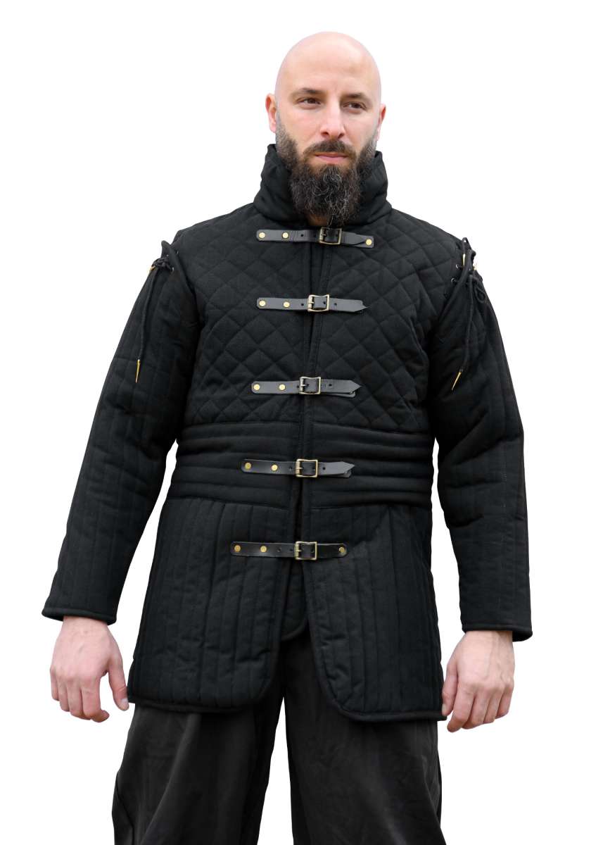 Long Gambeson with Buckles and Detachable Sleeves, Black